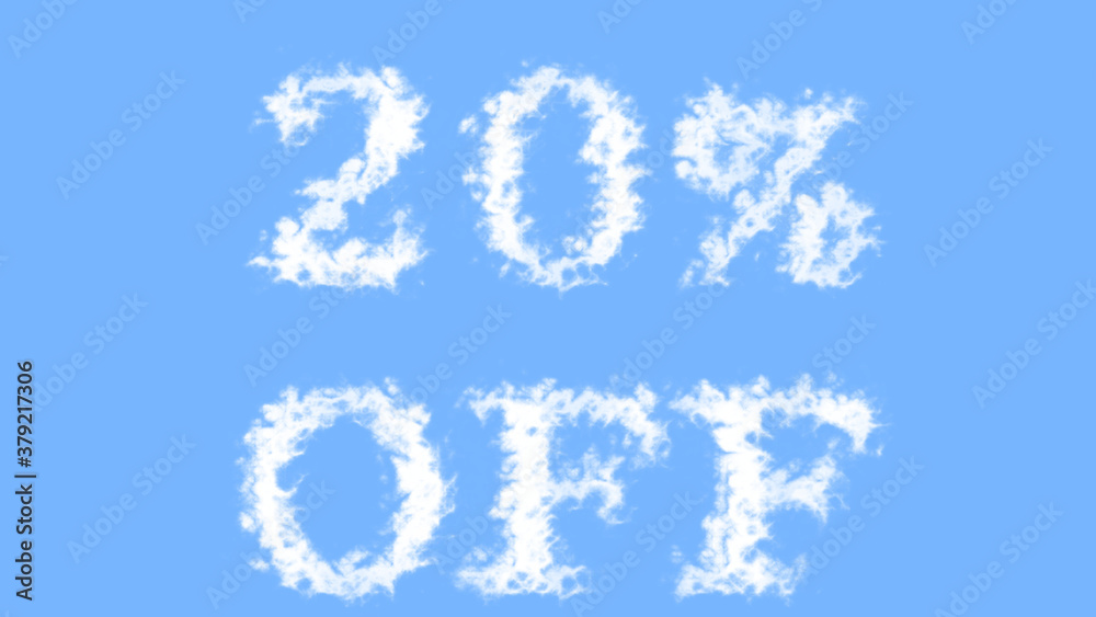 20% Off cloud text effect sky isolated background. animated text effect with high visual impact. letter and text effect. 
