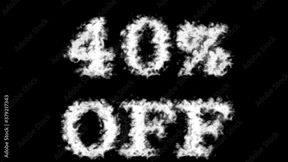 40% Off cloud text effect black isolated background. animated text effect with high visual impact. letter and text effect. 