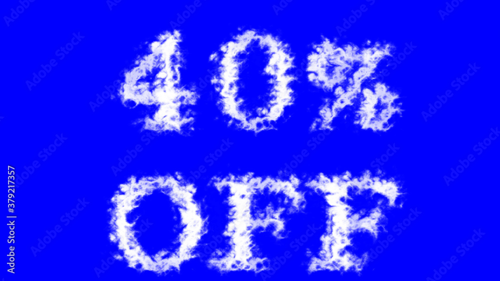 40% Off cloud text effect blue isolated background. animated text effect with high visual impact. letter and text effect. 
