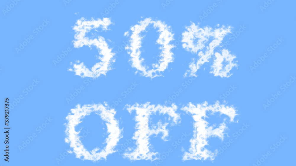 50% Off cloud text effect sky isolated background. animated text effect with high visual impact. letter and text effect. 50% Off cloud text effect sky isolated background. animated text effect with high visual impact. letter and text effect.