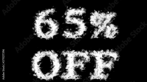 65% Off cloud text effect black isolated background. animated text effect with high visual impact. letter and text effect. 