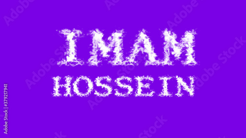 Imam Hossein cloud text effect violet isolated background. animated text effect with high visual impact. letter and text effect.  photo