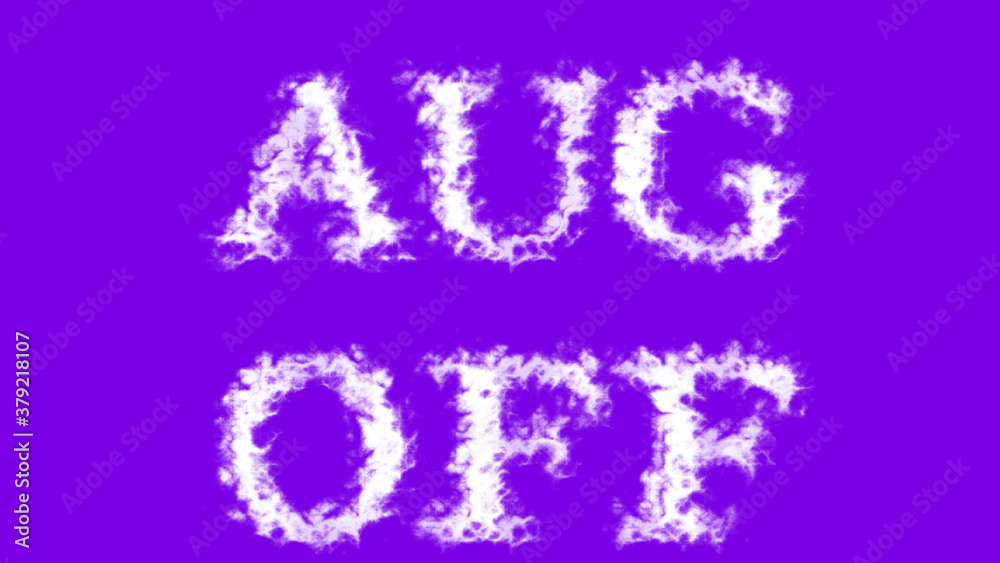 Aug Off cloud text effect violet isolated background. animated text effect with high visual impact. letter and text effect. 