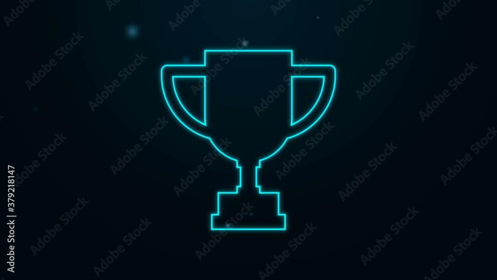 Glowing neon line Award cup icon isolated on black background. Winner trophy symbol. Championship or competition trophy. Sports achievement. 4K Video motion graphic animation Glowing neon line Award cup icon isolated on black background. Winner trophy symbol. Championship or competition trophy. Sports achievement. 4K Video motion graphic animation