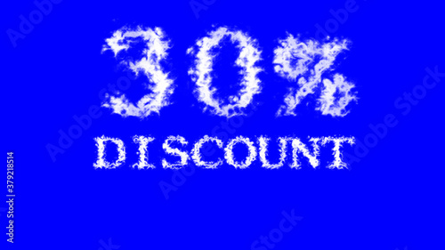 30% discount cloud text effect blue isolated background. animated text effect with high visual impact. letter and text effect. 