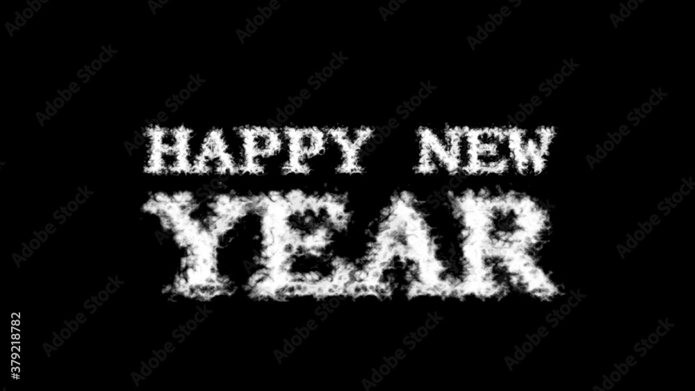 Happy New Year cloud text effect black isolated background. animated text effect with high visual impact. letter and text effect. 