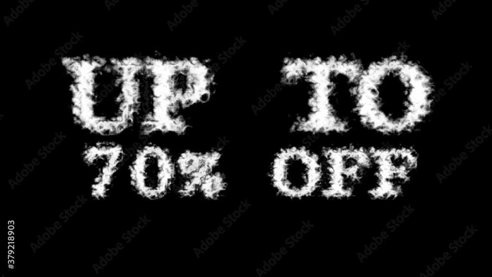 Up To 70% Off cloud text effect black isolated background. animated text effect with high visual impact. letter and text effect. 