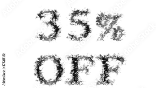 35  Off smoke text effect white isolated background. animated text effect with high visual impact. letter and text effect. 