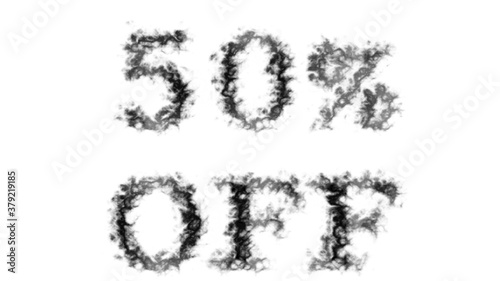 50% Off smoke text effect white isolated background. animated text effect with high visual impact. letter and text effect. 