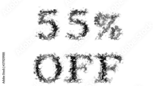 55  Off smoke text effect white isolated background. animated text effect with high visual impact. letter and text effect. 