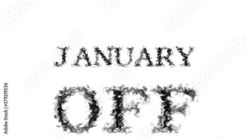 January Off smoke text effect white isolated background. animated text effect with high visual impact. letter and text effect. 