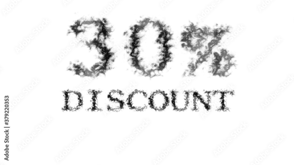 30% discount smoke text effect white isolated background. animated text effect with high visual impact. letter and text effect. 