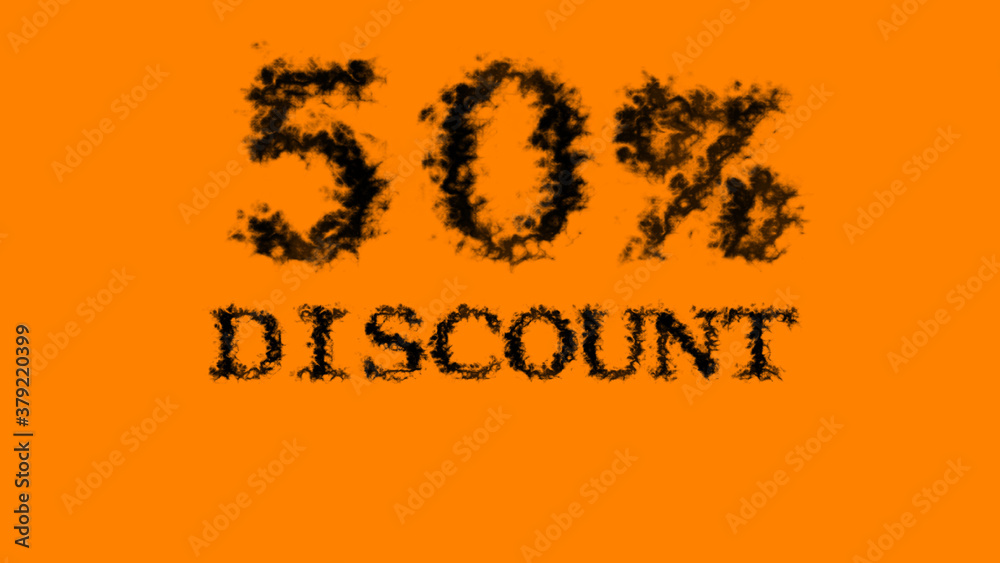 50% discount smoke text effect orange isolated background. animated text effect with high visual impact. letter and text effect. 