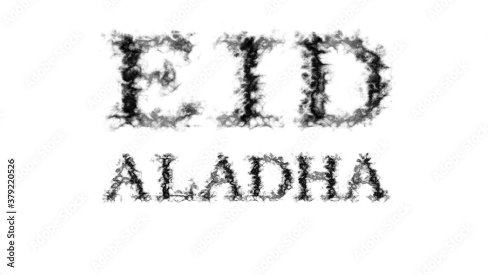 Eid AlAdha smoke text effect white isolated background. animated text effect with high visual impact. letter and text effect. 