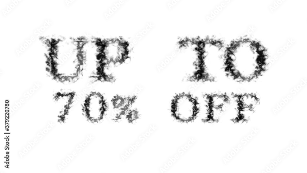 Up To 70% Off smoke text effect white isolated background. animated text effect with high visual impact. letter and text effect. Up To 70% Off smoke text effect white isolated background. animated text effect with high visual impact. letter and text effect.