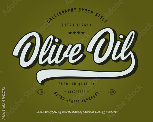 CALLIGRAPHY SCRIPT FONT- OLIVE OIL. VECTOR TYPEFACE