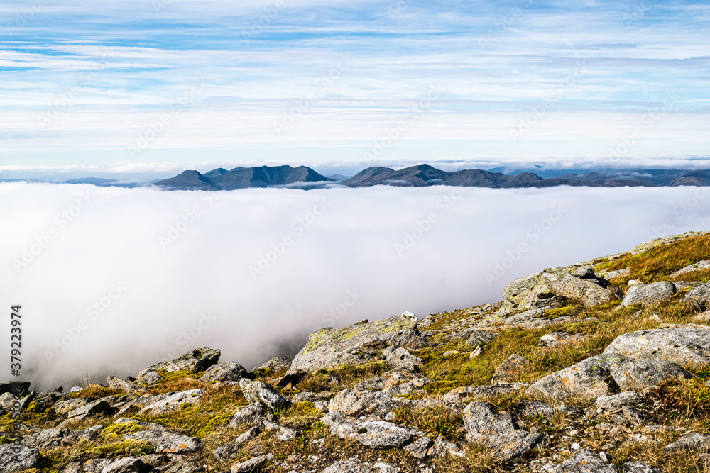 Cloud inversion in Scottish Highlands seen from Ben Lui.