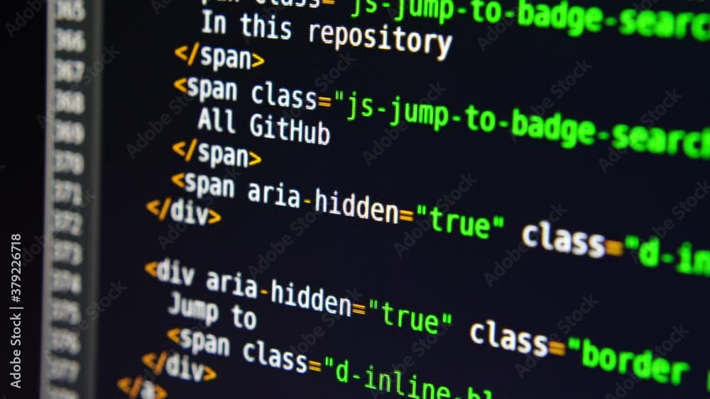 The program text moves on the computer screen. Macro shooting of computer display