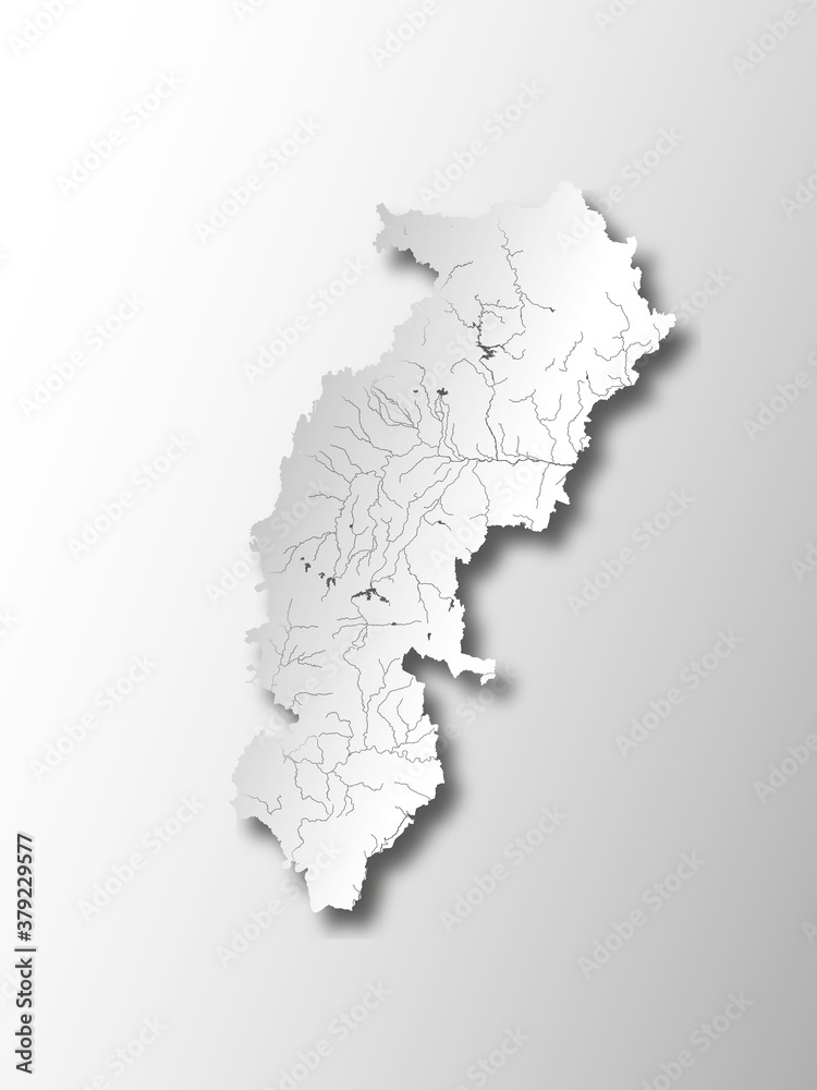 India states - map of Chhattisgarh with paper cut effect. Rivers and lakes are shown. Please look at my other images of cartographic series - they are all very detailed and carefully drawn by hand WIT