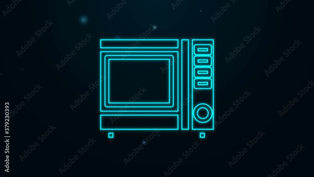 Glowing neon line Microwave oven icon isolated on black background. Home appliances icon. 4K Video motion graphic animation Glowing neon line Microwave oven icon isolated on black background. Home appliances icon. 4K Video motion graphic animation