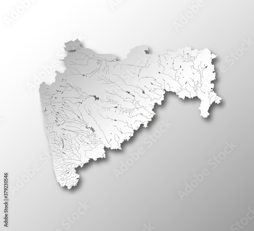 India states - map of Maharashtra with paper cut effect. Rivers and lakes are shown. Please look at my other images of cartographic series - they are all very detailed and carefully drawn by hand WITH photo
