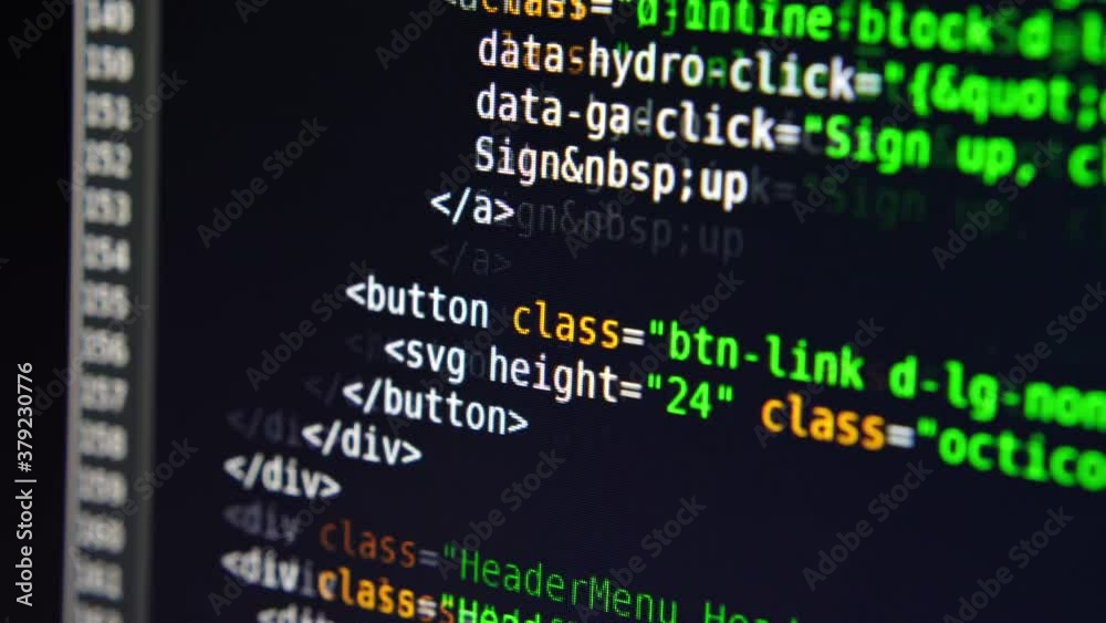 The program text moves on the computer screen. Macro shooting of computer display