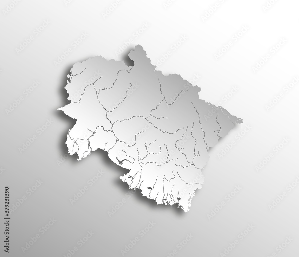 India states - map of Uttarakhand with paper cut effect. Rivers and lakes are shown. Please look at my other images of cartographic series - they are all very detailed and carefully drawn by hand WITH