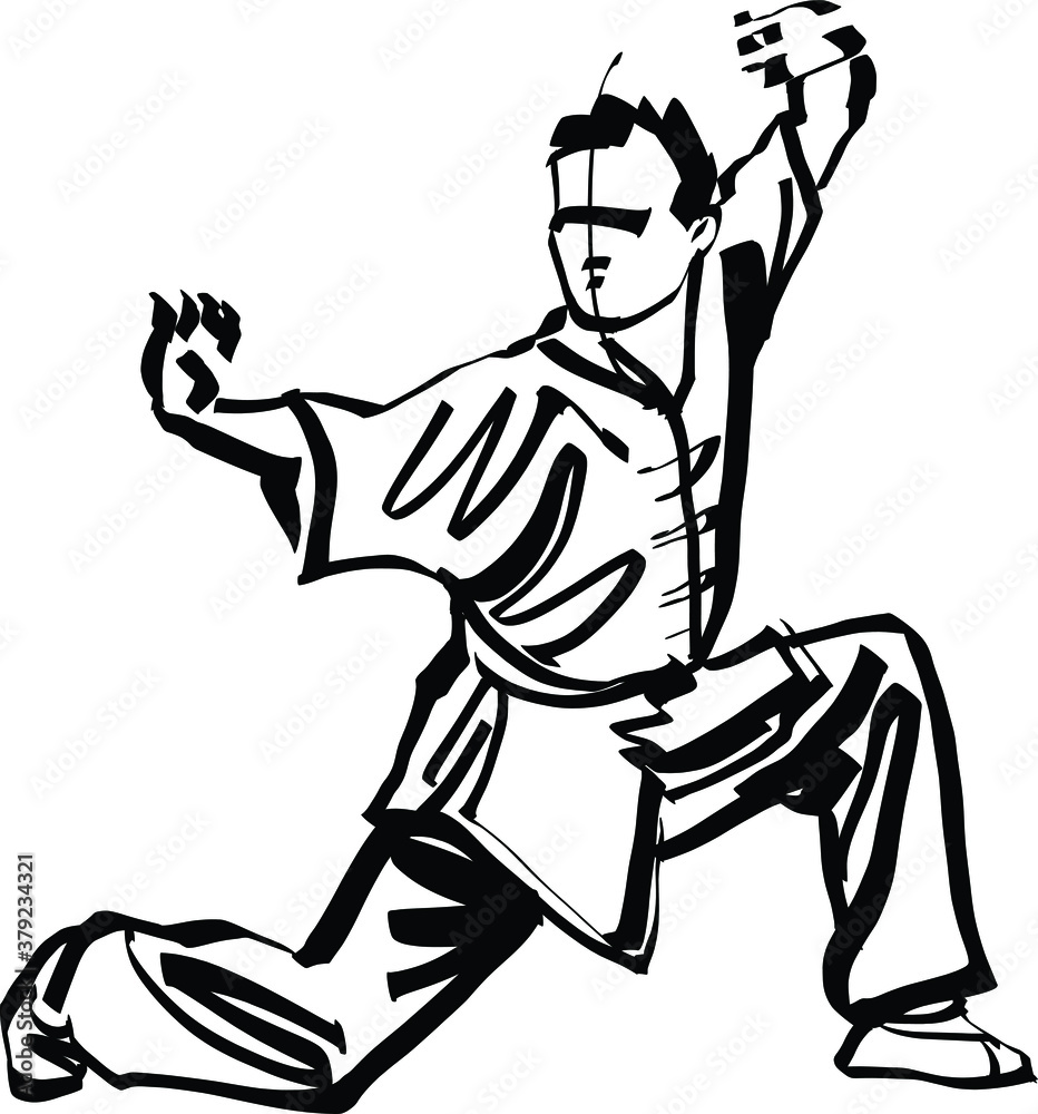 Fototapeta premium The vector illustration of the wushu fighter