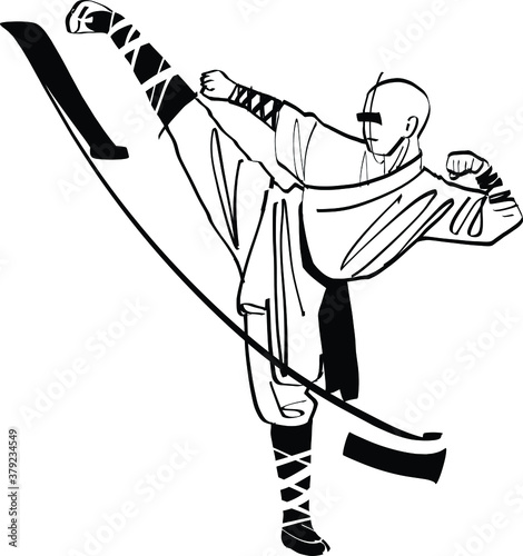 The vector illustration of the wushu fighter