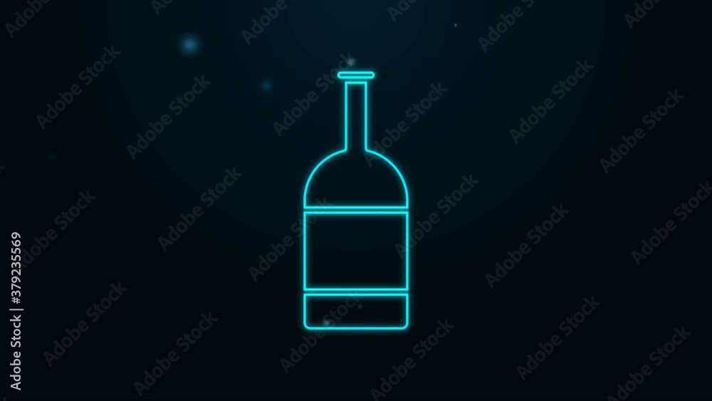 Glowing neon line Beer bottle icon isolated on black background. 4K Video motion graphic animation Glowing neon line Beer bottle icon isolated on black background. 4K Video motion graphic animation