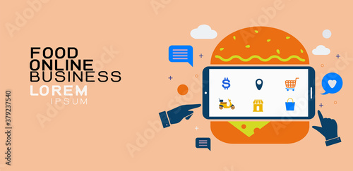Online food ordering business. online purchase by flat template design. vector illustration