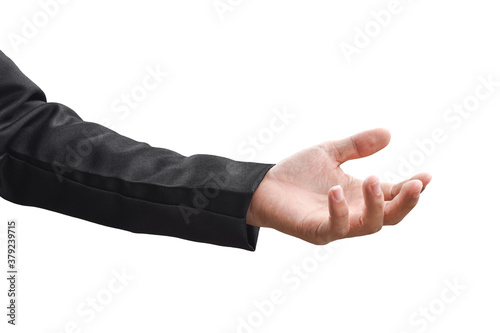 Businessman hand gesture in suit isolated on white background with clipping path.