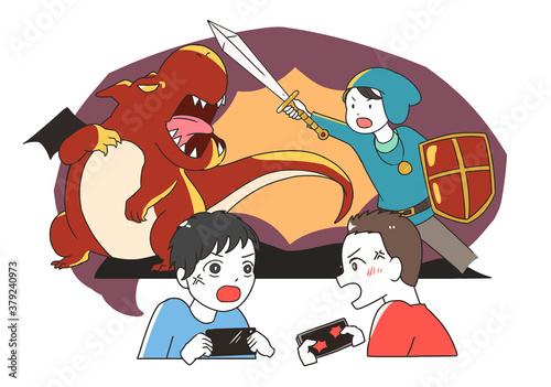 スマホゲームで喧嘩する子供　RPG系