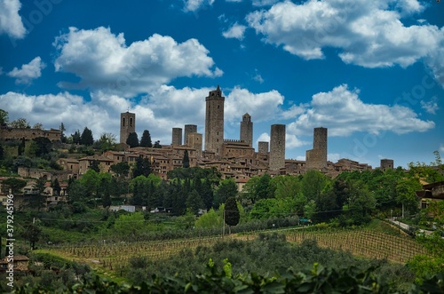 view of the village of San gimignano  in the province of Siena  with its ancient towers