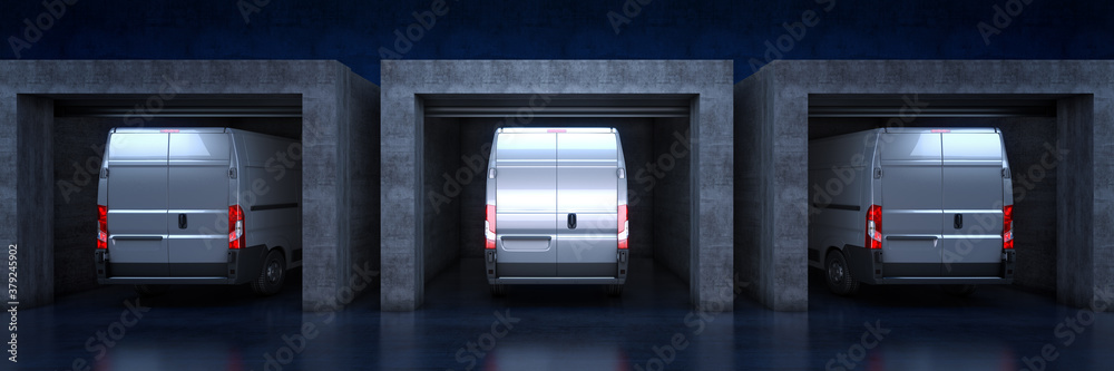 Fototapeta premium delivery van with roll up door. 3d rendering