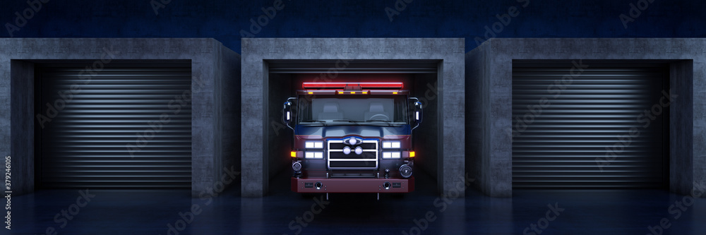 fire truck with roll up door. 3d rendering
