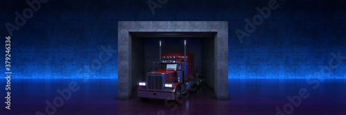 heavy truck with roll up door. 3d rendering photo