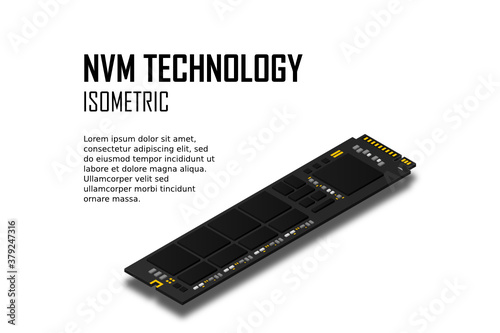 NVME Express M.2 memory realistic 3d isometric illustration, random access memory, personal computer hardware component, custom gaming and workstation accessories, vector illustration.