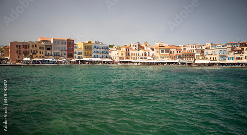 A panoramic image of the old harbour area in Chania, Crete.