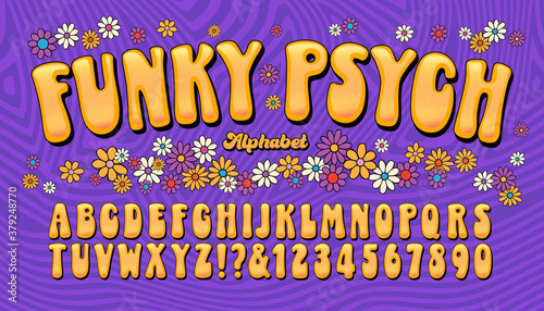 Fotografie, Obraz Funky Psych is a late 1960s or early 1970s fun and humorous psychedelic letterin