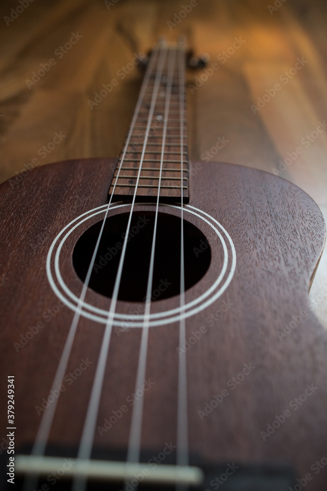 Fototapeta premium Ukelele Barítono piso madera 
