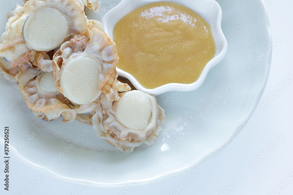Japanese food, boiled scallop and miso for gourmet Japanese food, boiled scallop and miso for gourmet