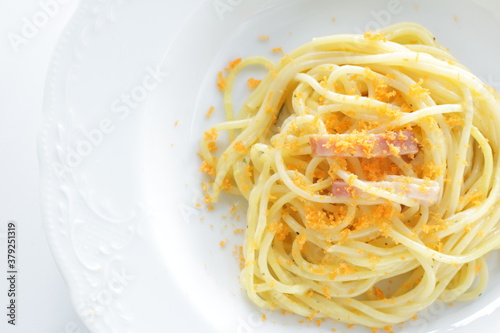 Italian food, gourmet Mullet roe Karasumi pasta