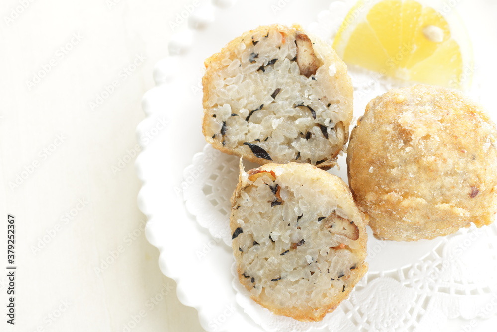 Homemade deep fried rice ball for fusion food Homemade deep fried rice ball for fusion food