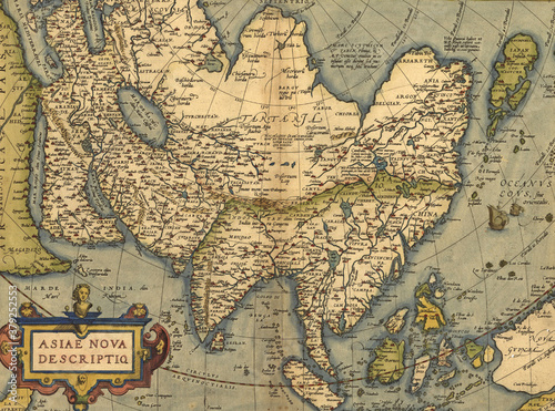 Antique Map of Asia,  Antique map by Ortelius, circa 1570 photo