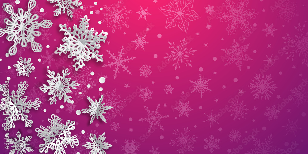 Christmas background with volume paper snowflakes with soft shadows on purple background Christmas background with volume paper snowflakes with soft shadows on purple background