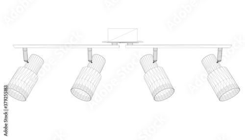 Light fixture wireframe from black lines isolated on white background. 3D. Vector illustration