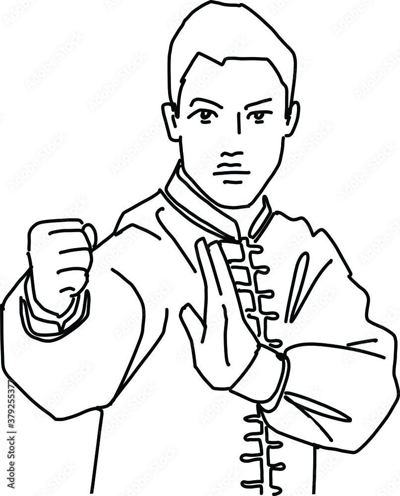 the vector illustration of the kungfu martial art coach
