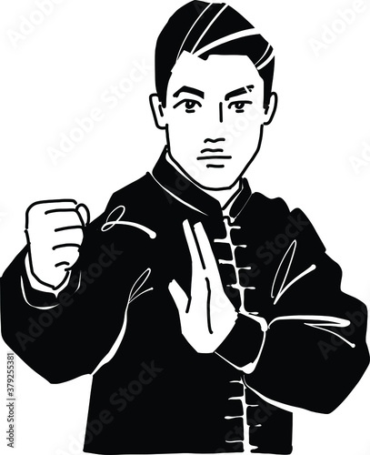 the vector illustration of the kungfu martial art coach
