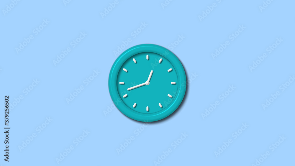 Cyan color 12 hours 3d wall clock isolated on aqua light background Cyan color 12 hours 3d wall clock isolated on aqua light background
